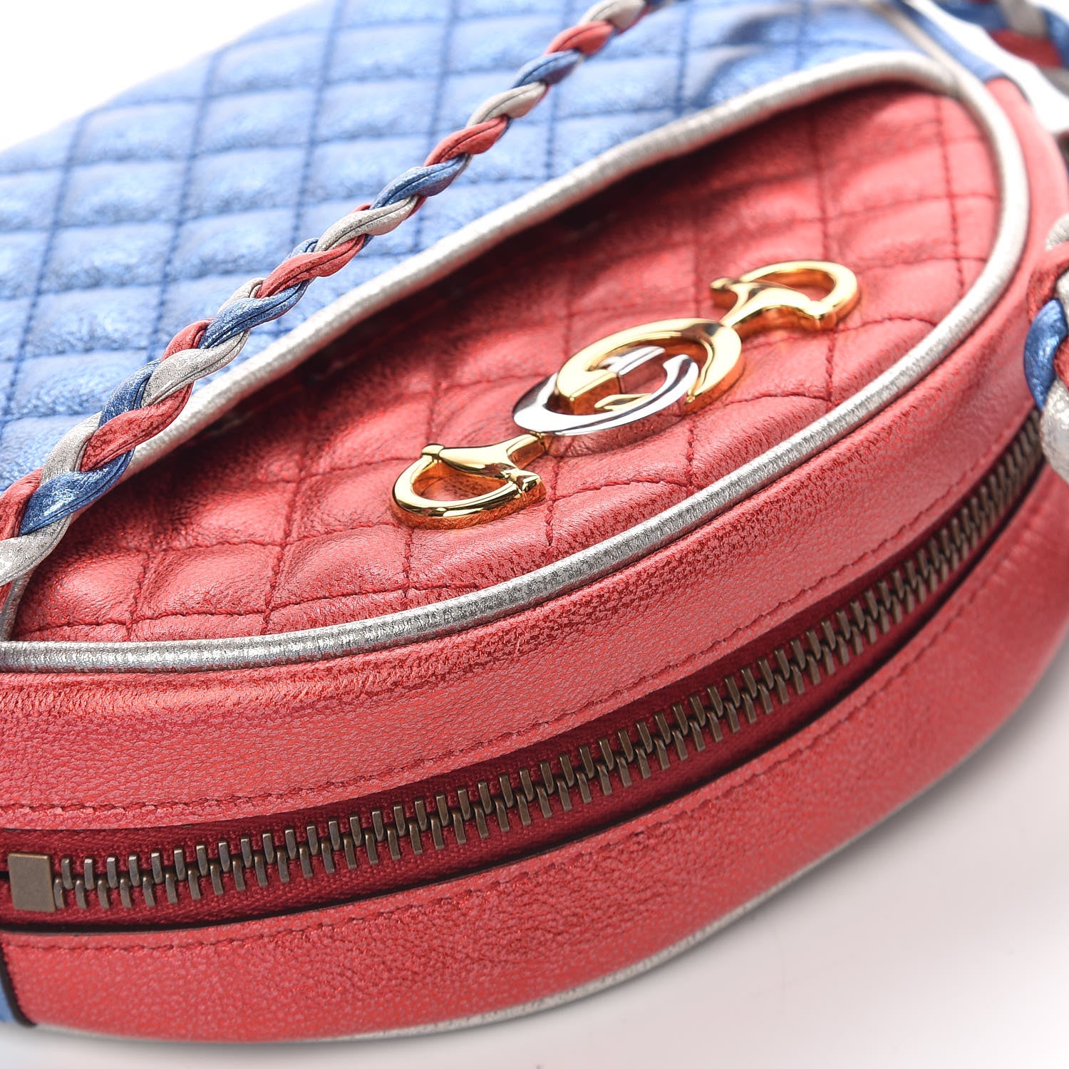 Gucci Laminated Nappa Trapuntata Mini Zumi Dome Shoulder Bag Rosso Marine Argento 12 of 13