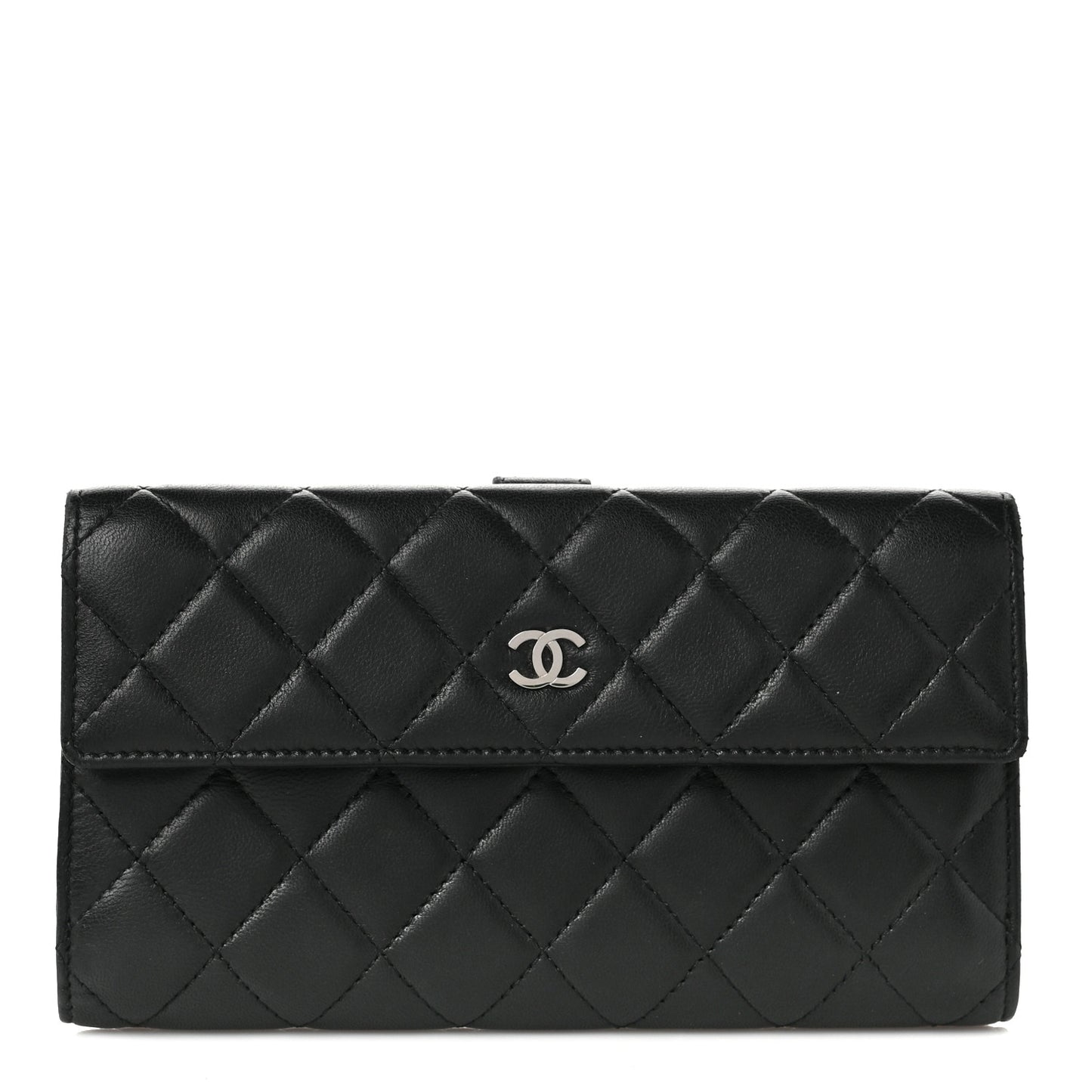 Lambskin Quilted Long Flap Wallet Black