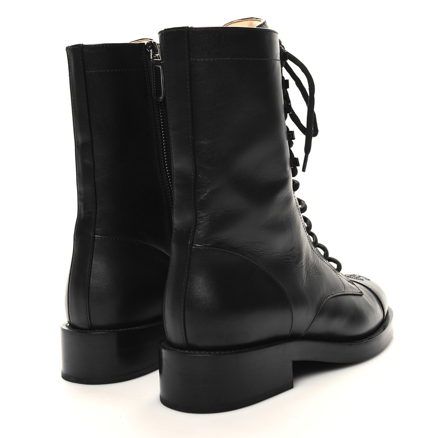 Calfskin Lace Up Combat Boots 38 Black