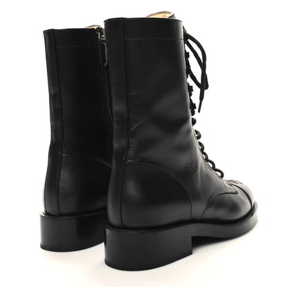 Chanel Calfskin Lace Up Combat Boots 38 Black 4 of 8