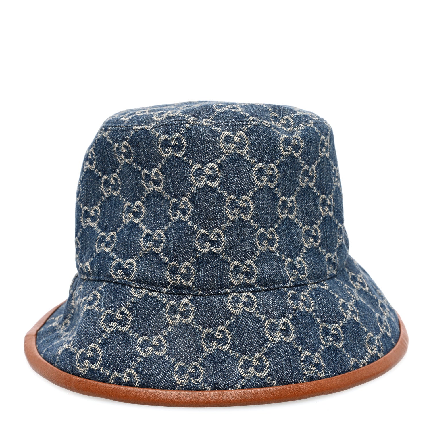 Gucci Washed Jacquard Denim Nappa GG Monogram Oscar Bucket Hat S Denim Cuir 3 of 8