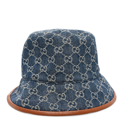 Gucci Washed Jacquard Denim Nappa GG Monogram Oscar Bucket Hat S Denim Cuir 3 of 8
