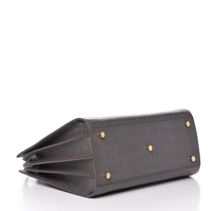 Saint Laurent Calfskin Crocodile Embossed Small Sac De Jour Fog 4 of 13