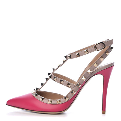 Valentino Garavani Calfskin Nappa Rockstud Ankle Strap 100mm Pumps 38.5 Disco Pink Poudre 1 of 9