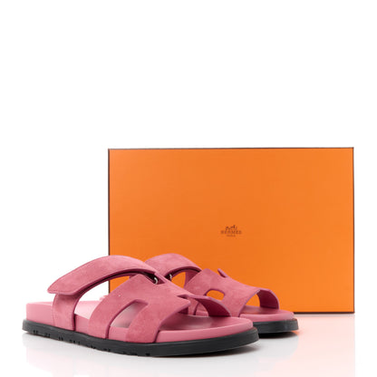 Hermes Suede Goatskin Womens Chypre Sandals 37.5 Rose Aphrodite 9 of 9