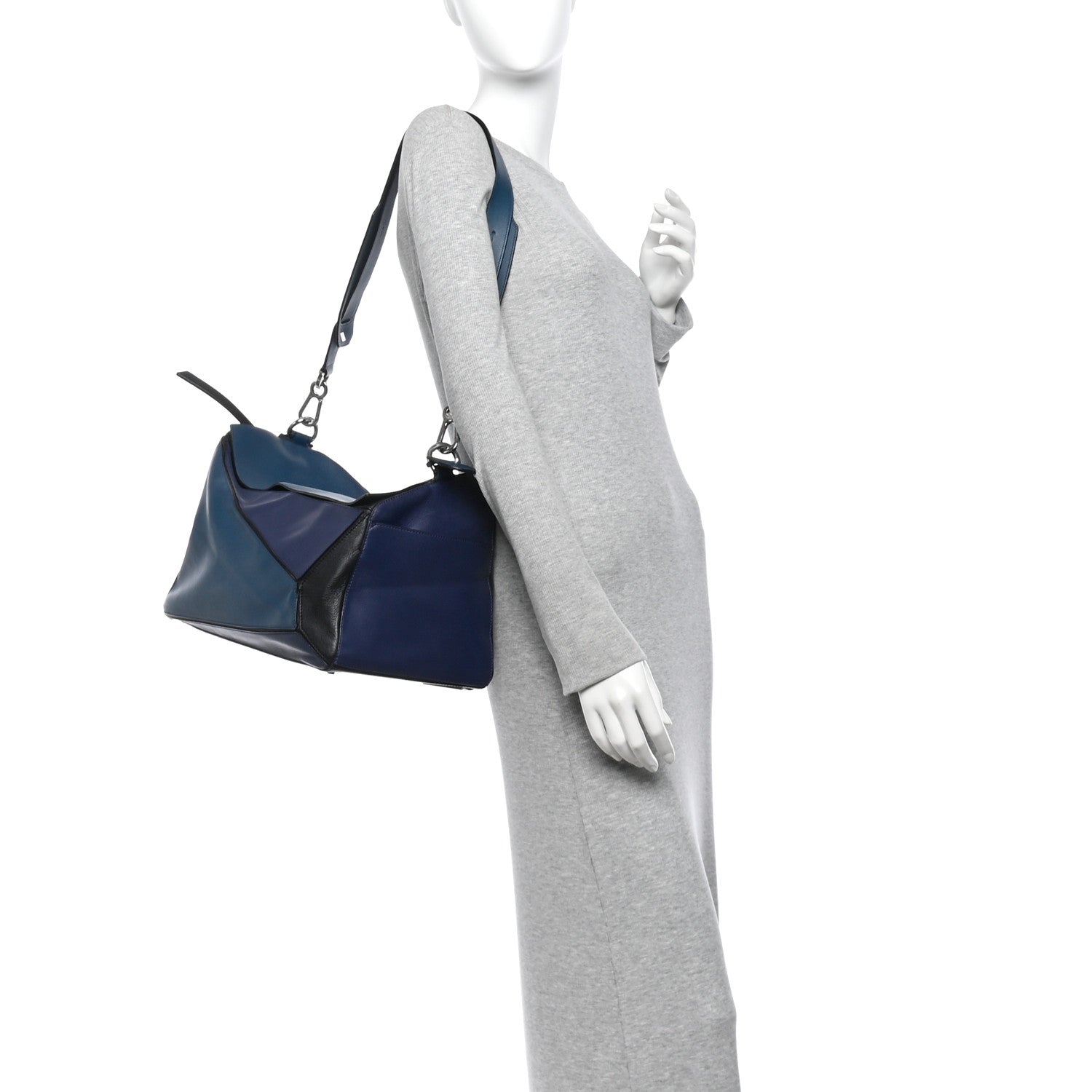 Loewe Calfskin XL Puzzle Bag Blue Black 2 of 14