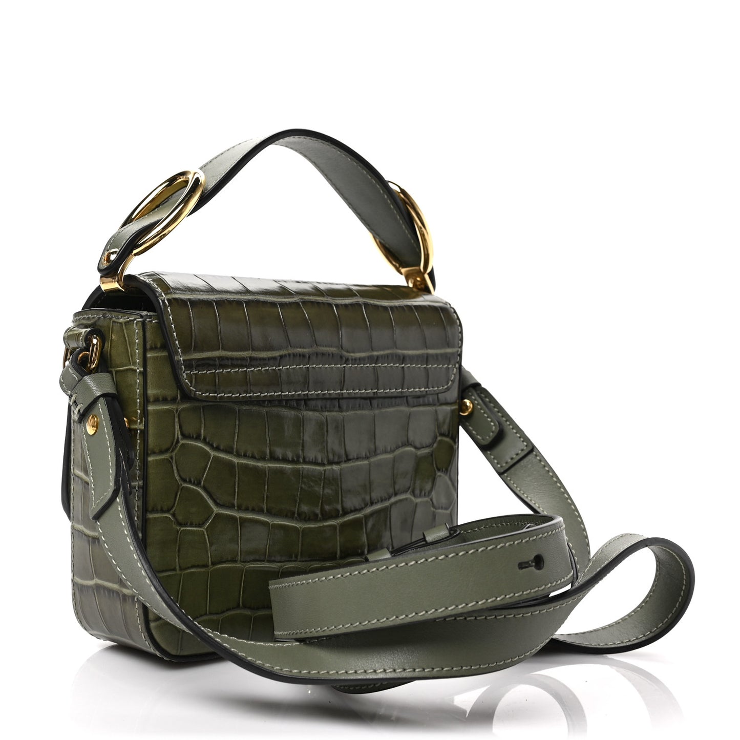 Calfskin Crocodile Embossed Mini C Double Carry Misty Forest
