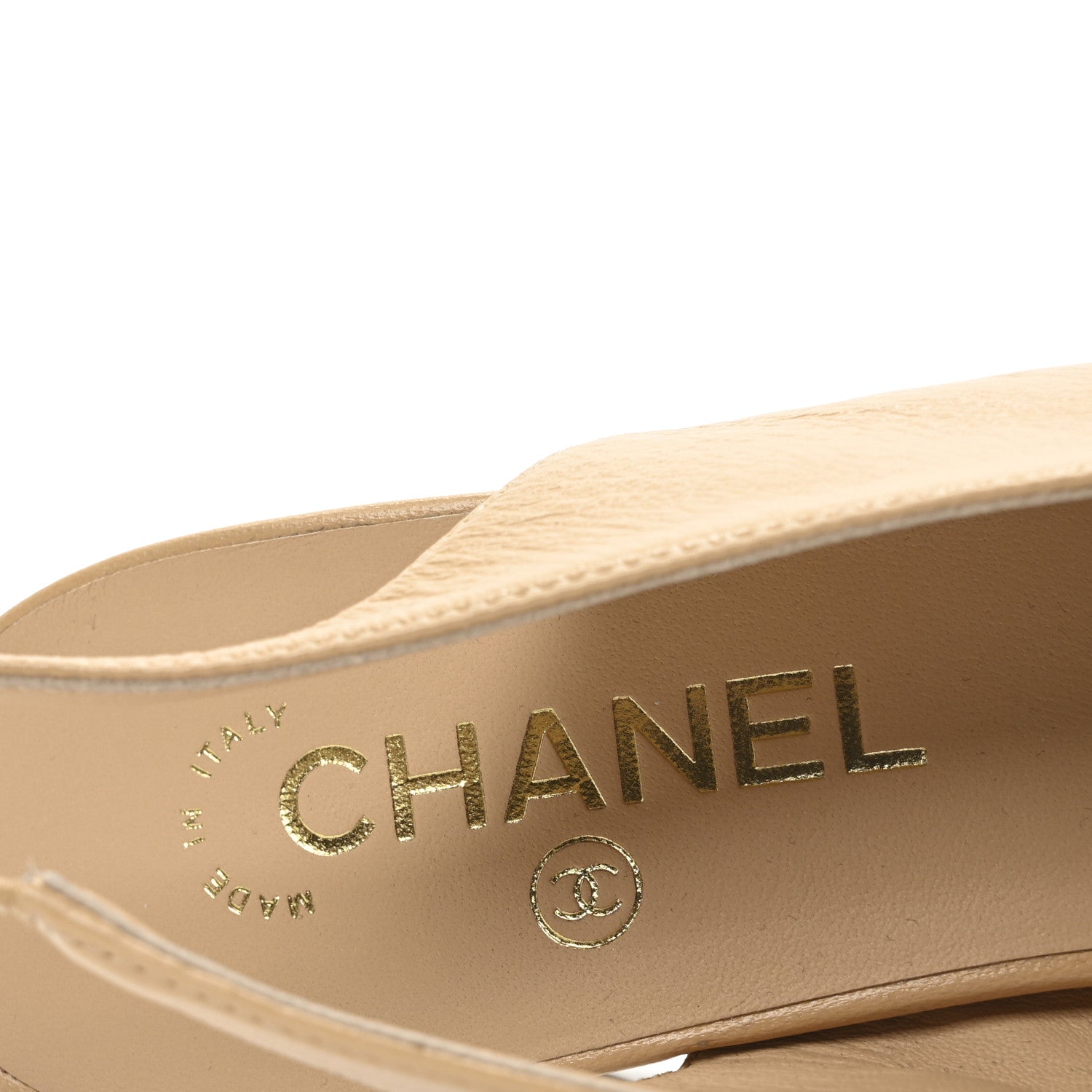 Chanel Shiny Lambskin Grosgrain Pointed Toe CC Slingback Pumps 40 Beige Black 8 of 9