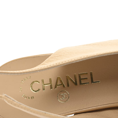 Chanel Shiny Lambskin Grosgrain Pointed Toe CC Slingback Pumps 40 Beige Black 8 of 9