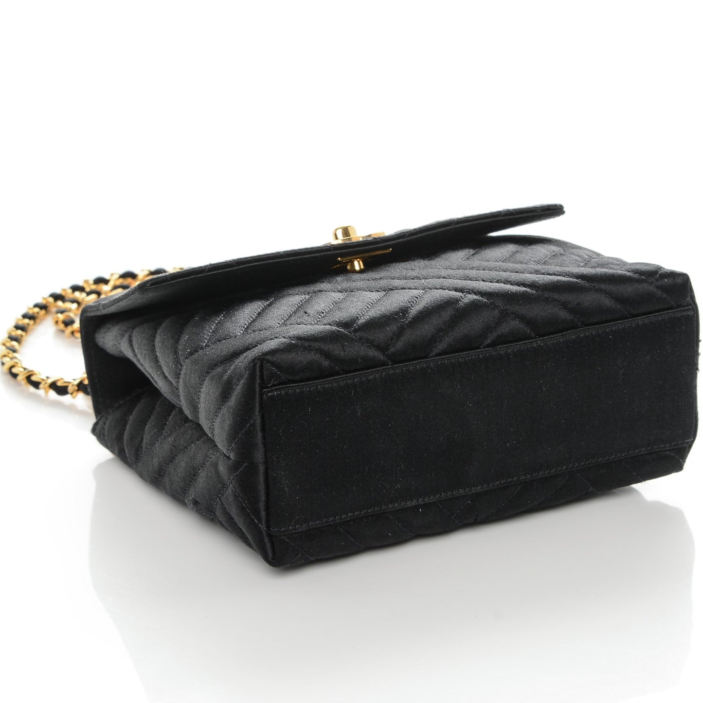 Satin Diagonal Quilted Mini Square Flap Black