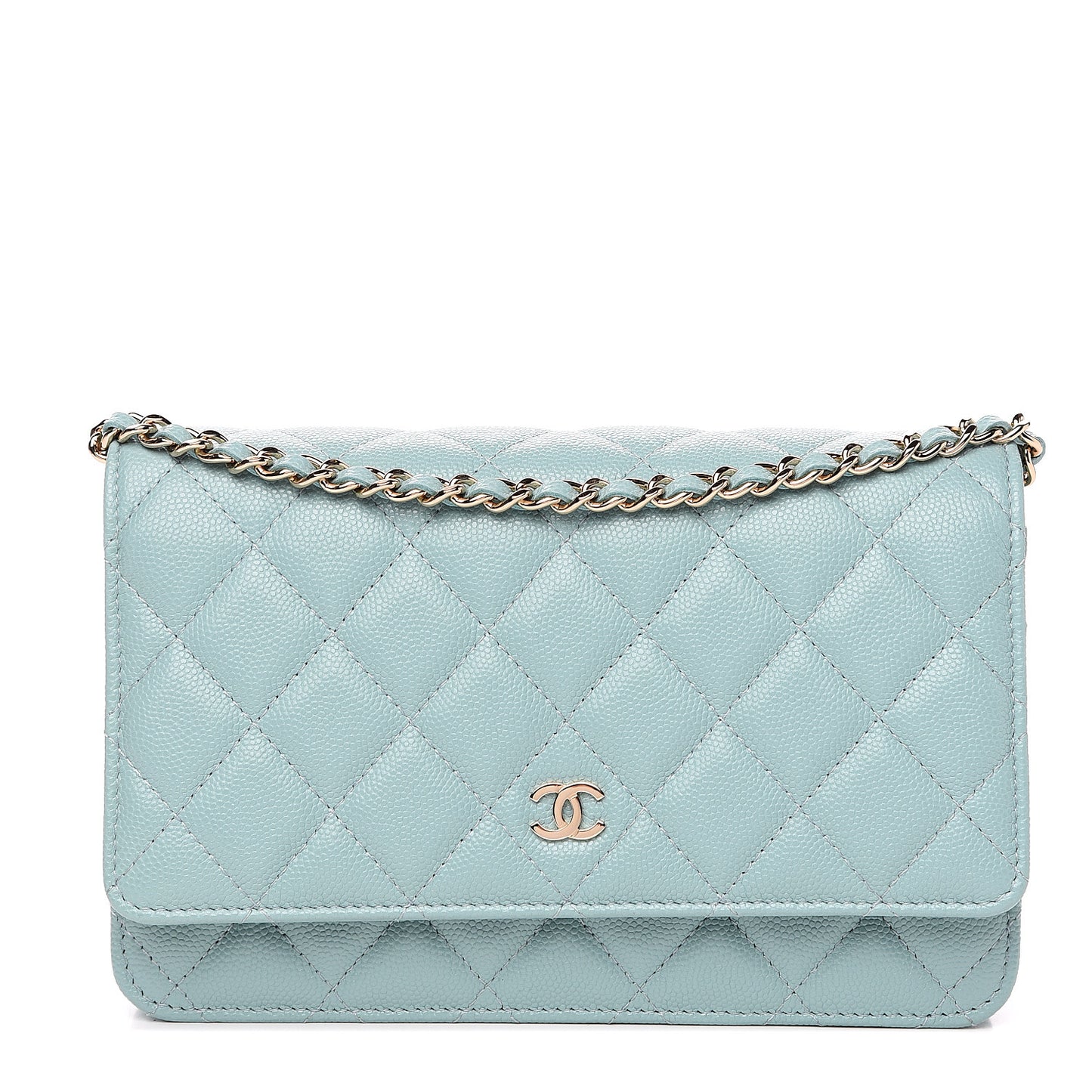 Caviar Quilted Wallet On Chain WOC Light Blue