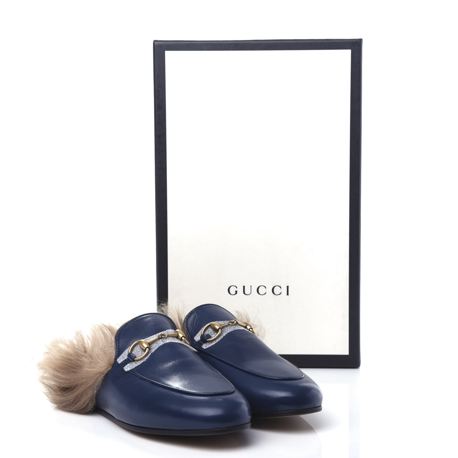 Gucci Malaga Kid Fur Womens Princetown Slippers 37 Blue Agata 10 of 10