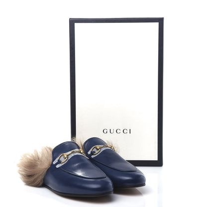 Gucci Malaga Kid Fur Womens Princetown Slippers 37 Blue Agata 10 of 10