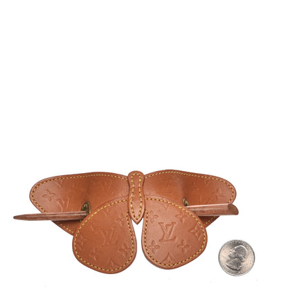 Louis Vuitton Calfskin Butterfly Hair Pin Barette Brown 2 of 5