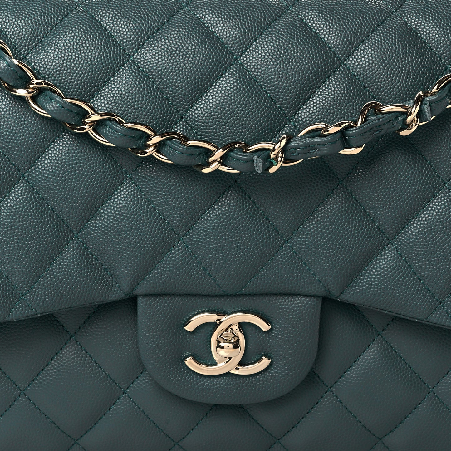 Caviar Quilted Jumbo Double Flap Dark Turquoise