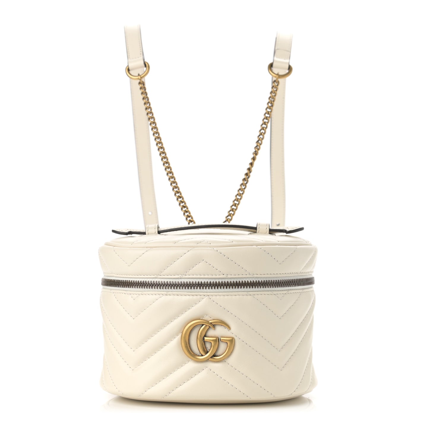 Calfskin Matelasse Mini GG Marmont Round Backpack White