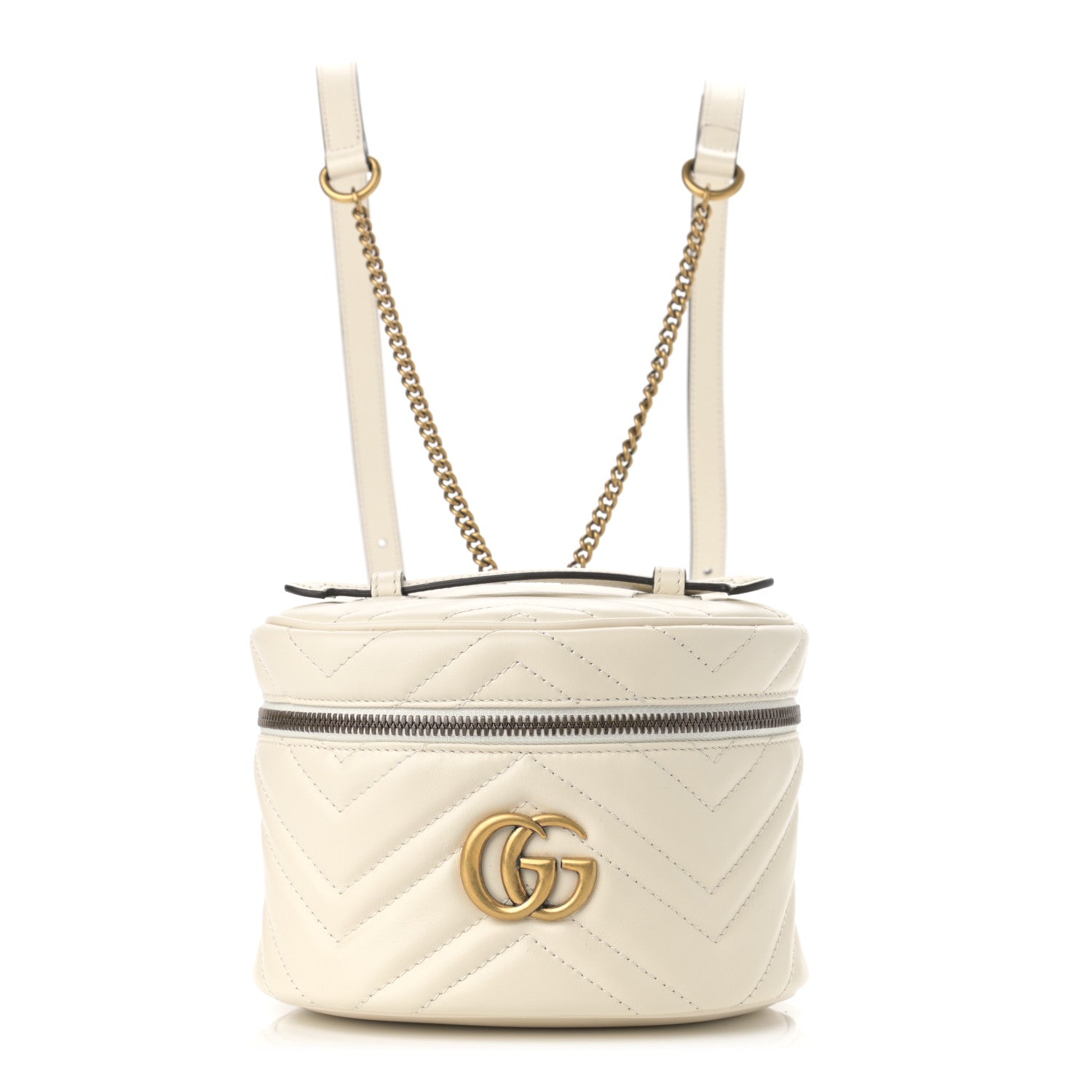 Gucci Calfskin Matelasse Mini GG Marmont Round Backpack White 1 of 10