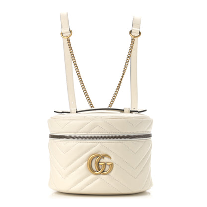 Gucci Calfskin Matelasse Mini GG Marmont Round Backpack White 1 of 10