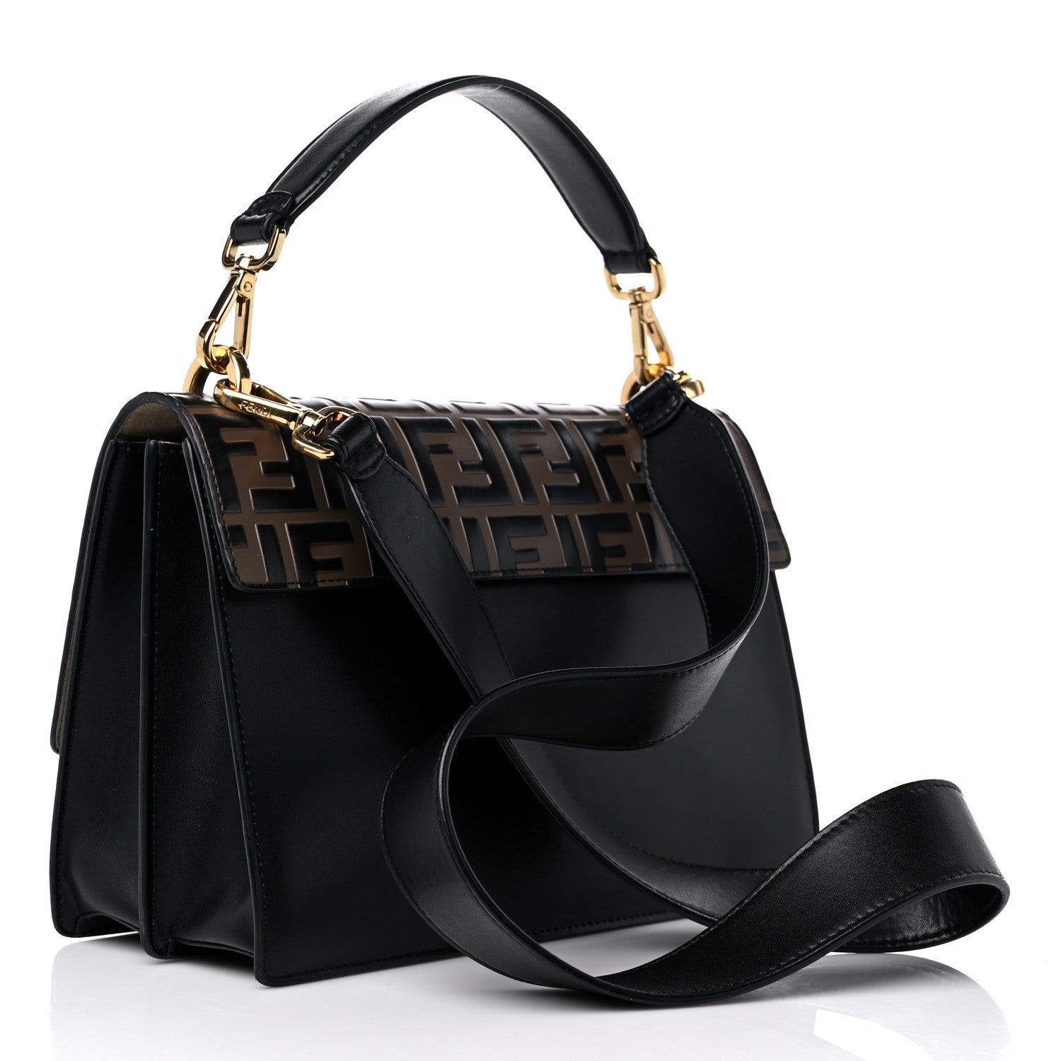 Fendi Vitello Liberty Bi-Color FF 1974 Embossed Chain Strap Kan U Shoulder Bag Black Maya 3 of 15