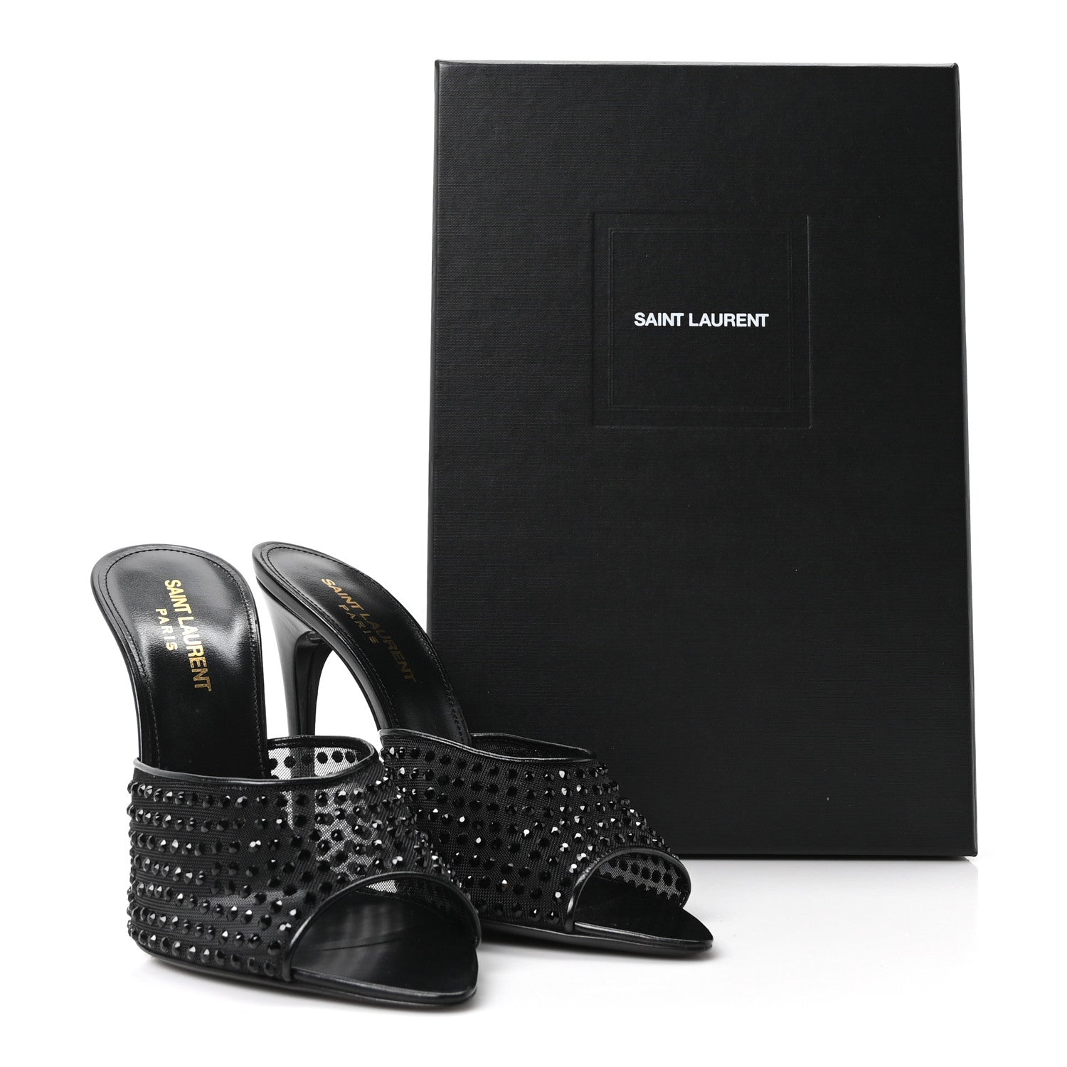 Saint Laurent Tulle Strass Gippy 110 Mule Sandals 38 Black 9 of 9