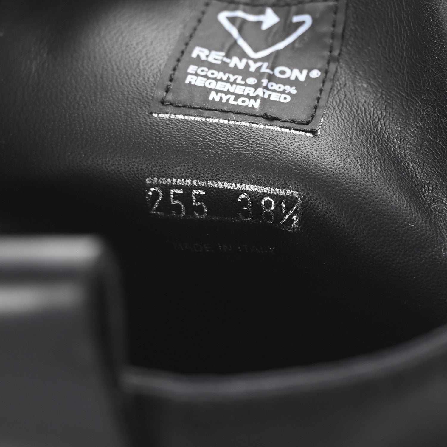 Prada Spazzolato Rois Re-Nylon Metal Triangle Logo Monolith Pouch Pocket 55mm Boots 38.5 Black 9 of 9