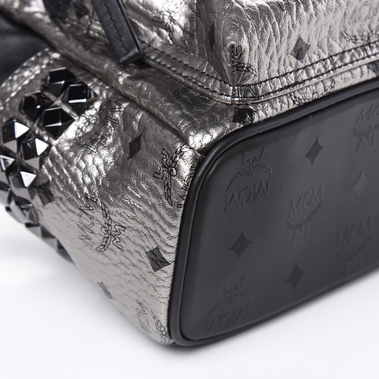 Metallic Visetos Side Stud Mini Stark Backpack Silver Black