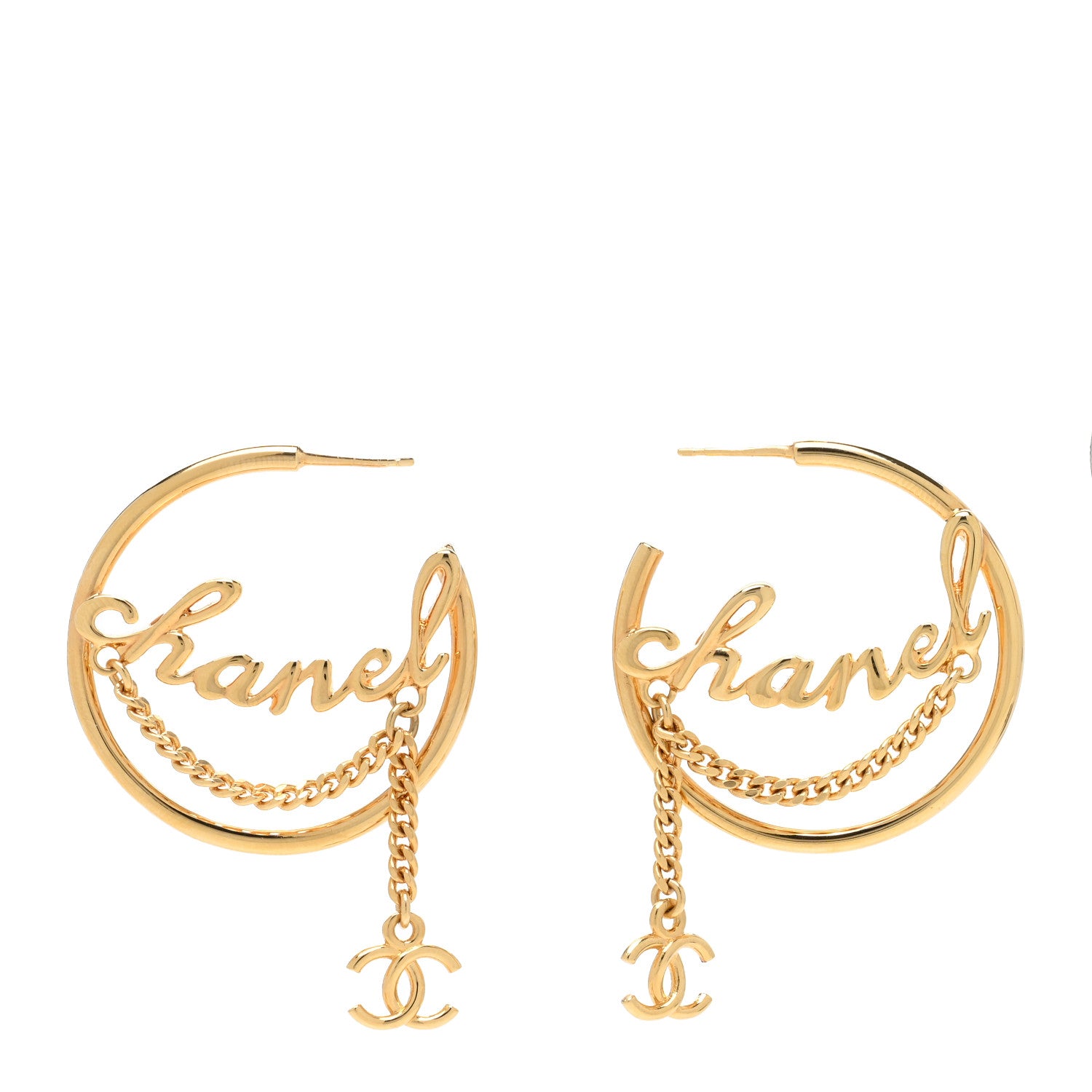 Chanel Metal Chain CC Hoop Earrings Gold 1 of 4