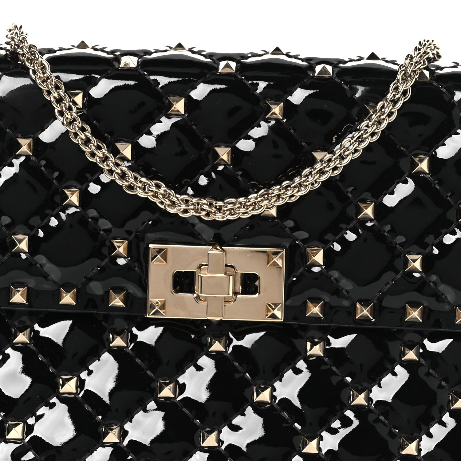 Valentino Garavani Patent Medium Rockstud Spike Shoulder Bag Black 7 of 10