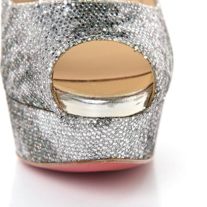 Christian Louboutin Glitter Sirene Lady Peep Sling 150 Pumps 37.5 Silver Light Gold 17 of 19