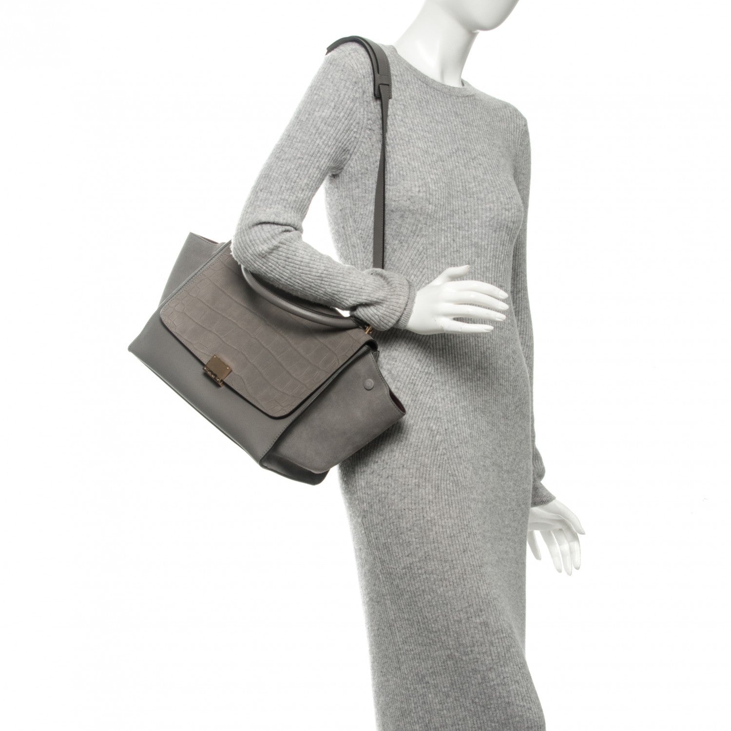 Celine Crocodile Embossed Nubuck Medium Trapeze Grey 2 of 7