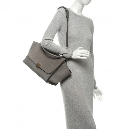 Celine Crocodile Embossed Nubuck Medium Trapeze Grey 2 of 7