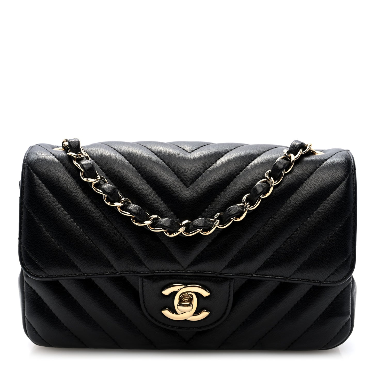 Lambskin Chevron Quilted Mini Rectangular Flap Black