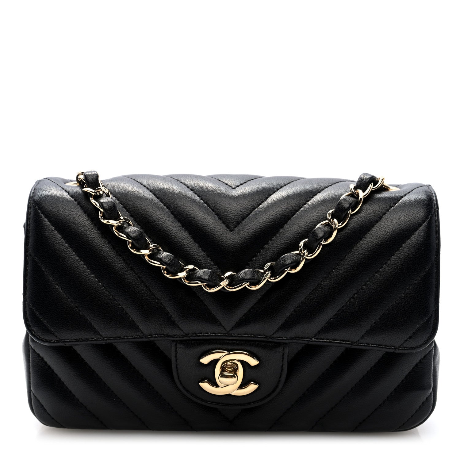 Chanel Lambskin Chevron Quilted Mini Rectangular Flap Black 1 of 11