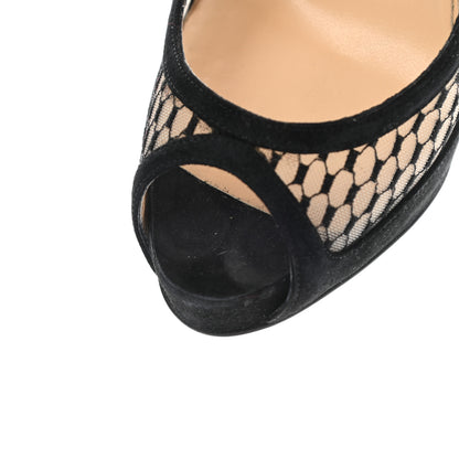 Christian Louboutin Veau Velours Lace Violette Camilla 120 Peep Toe Pumps 38 Black 9 of 10
