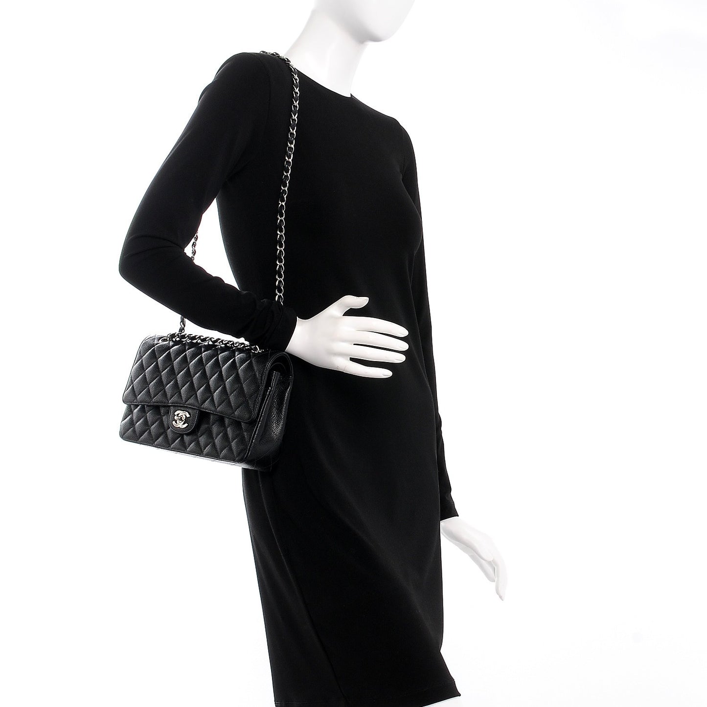Caviar Quilted Medium Double Flap Black