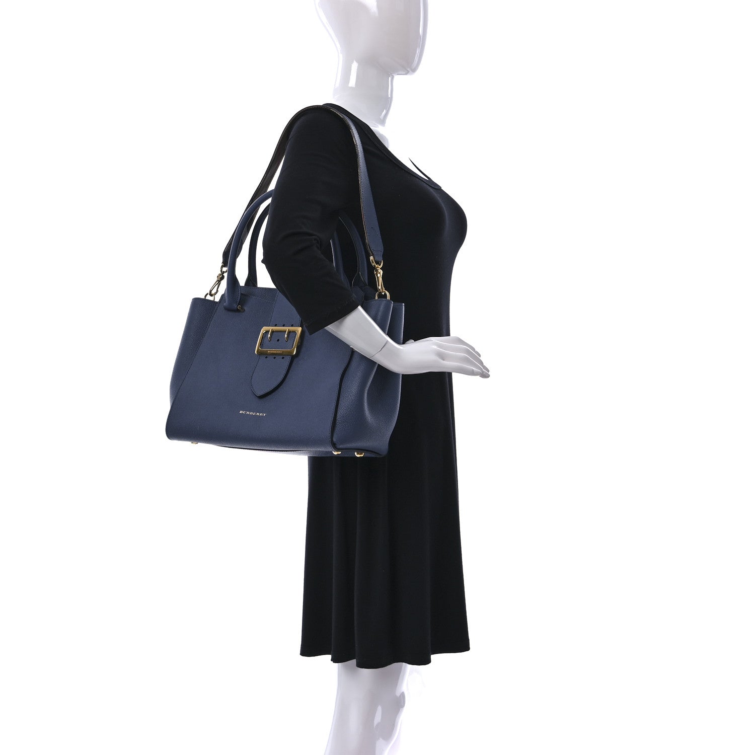 Burberry Soft Grain Calfskin Buckle Tote Steel Blue 2 of 11