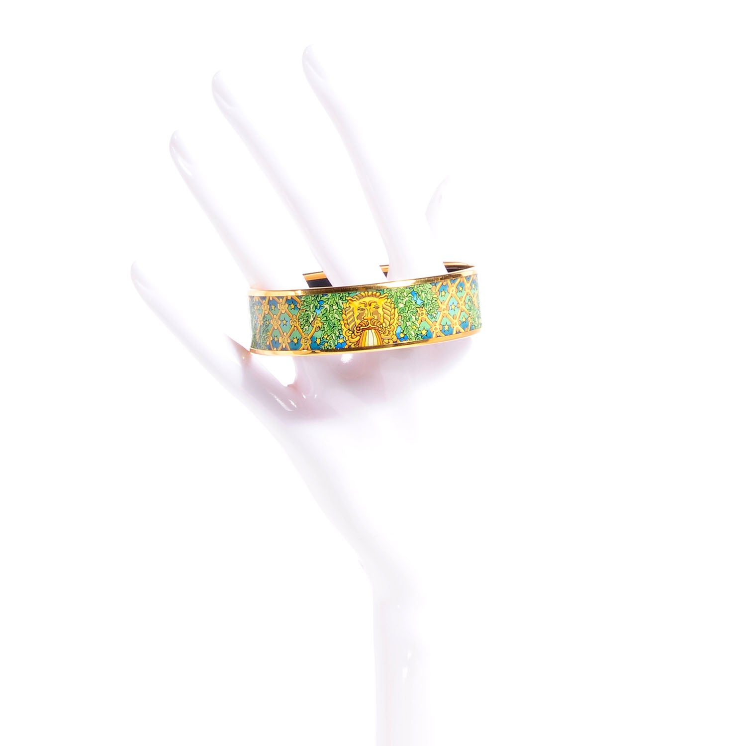 Hermes Enamel Printed Wide Bracelet Green 70 2 of 6