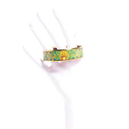 Hermes Enamel Printed Wide Bracelet Green 70 2 of 6
