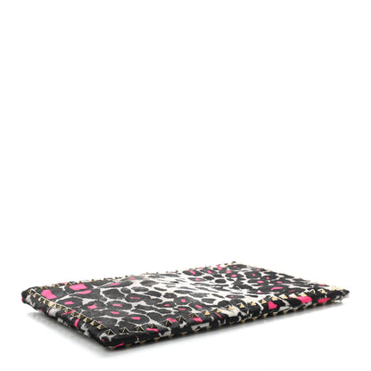Valentino Garavani Calf Hair Leopard Print Large Rockstud Zip Wristlet Pouch Grey Pink 3 of 6