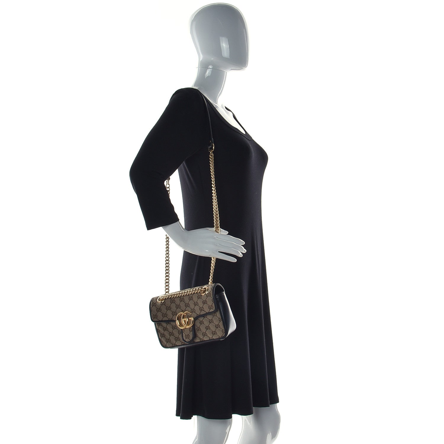 Gucci Monogram Matelasse Diagonal Mini GG Marmont Shoulder Bag Beige Black 2 of 14