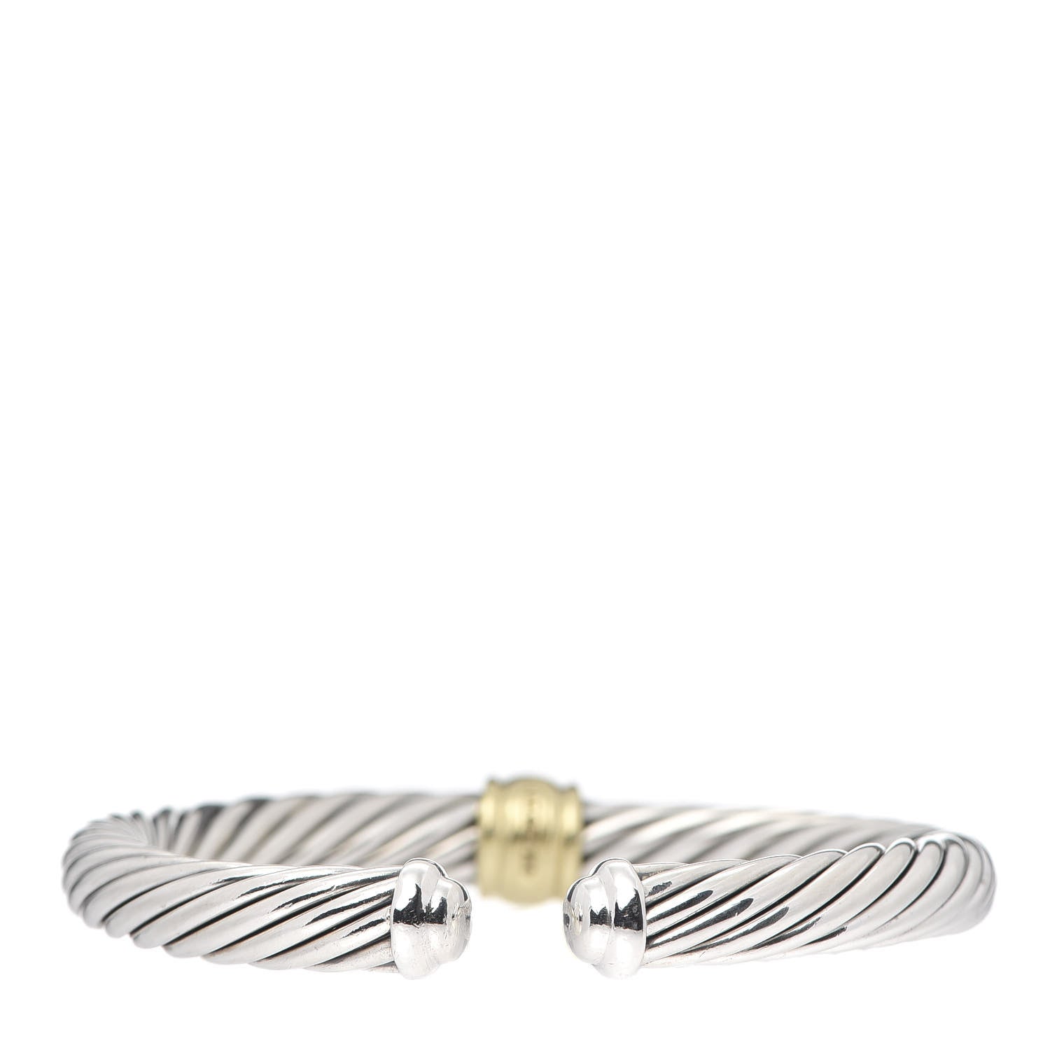David Yurman Sterling Silver 18K Yellow Gold Diamond 7mm Cable Classics Station Bracelet 3 of 6