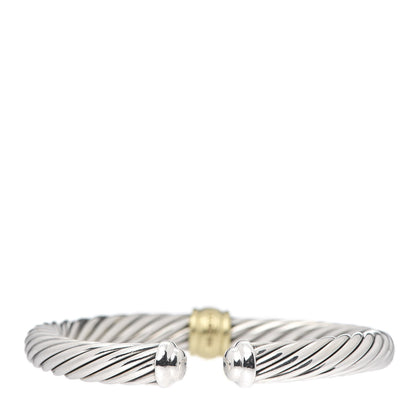 David Yurman Sterling Silver 18K Yellow Gold Diamond 7mm Cable Classics Station Bracelet 3 of 6