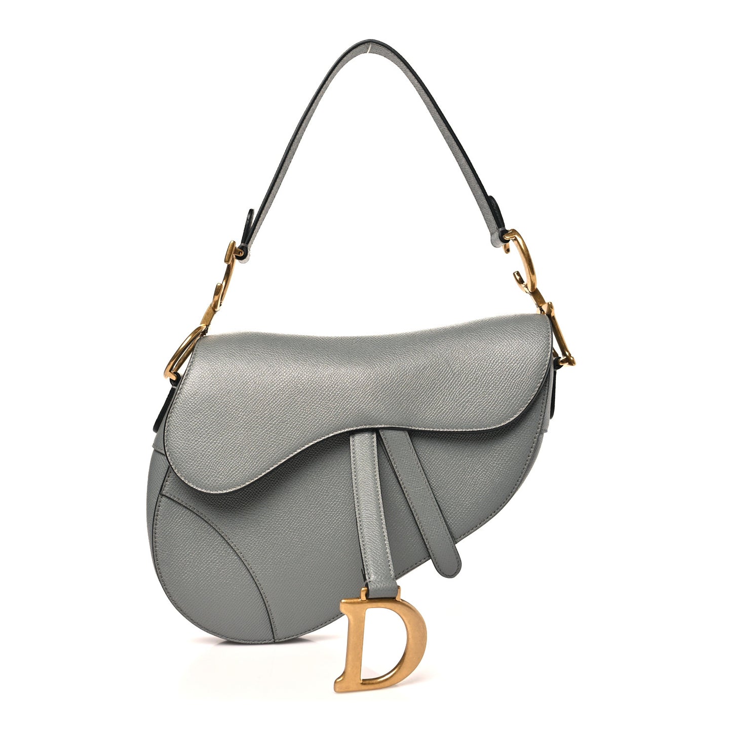 Grained Calfskin Saddle Bag Grey Stone