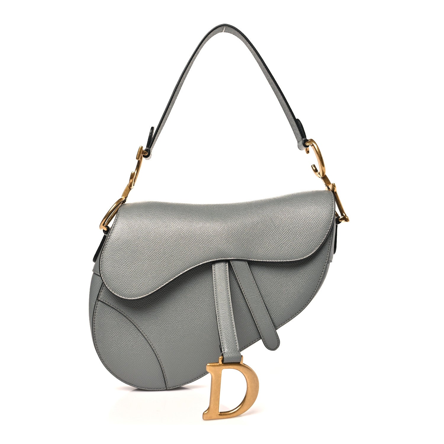 Christian Dior Grained Calfskin Saddle Bag Grey Stone 1 of 10