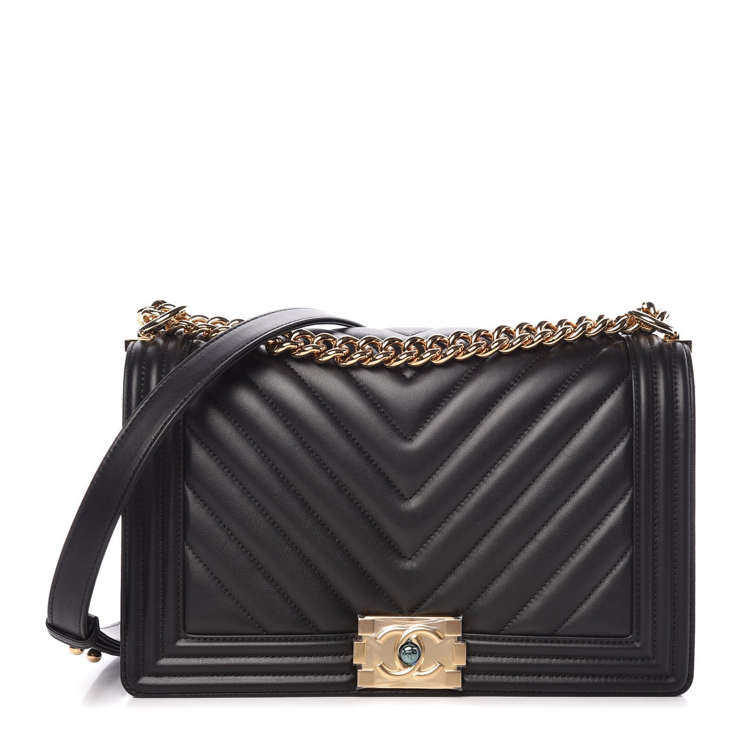 Lambskin Chevron Quilted New Medium Boy Flap Black