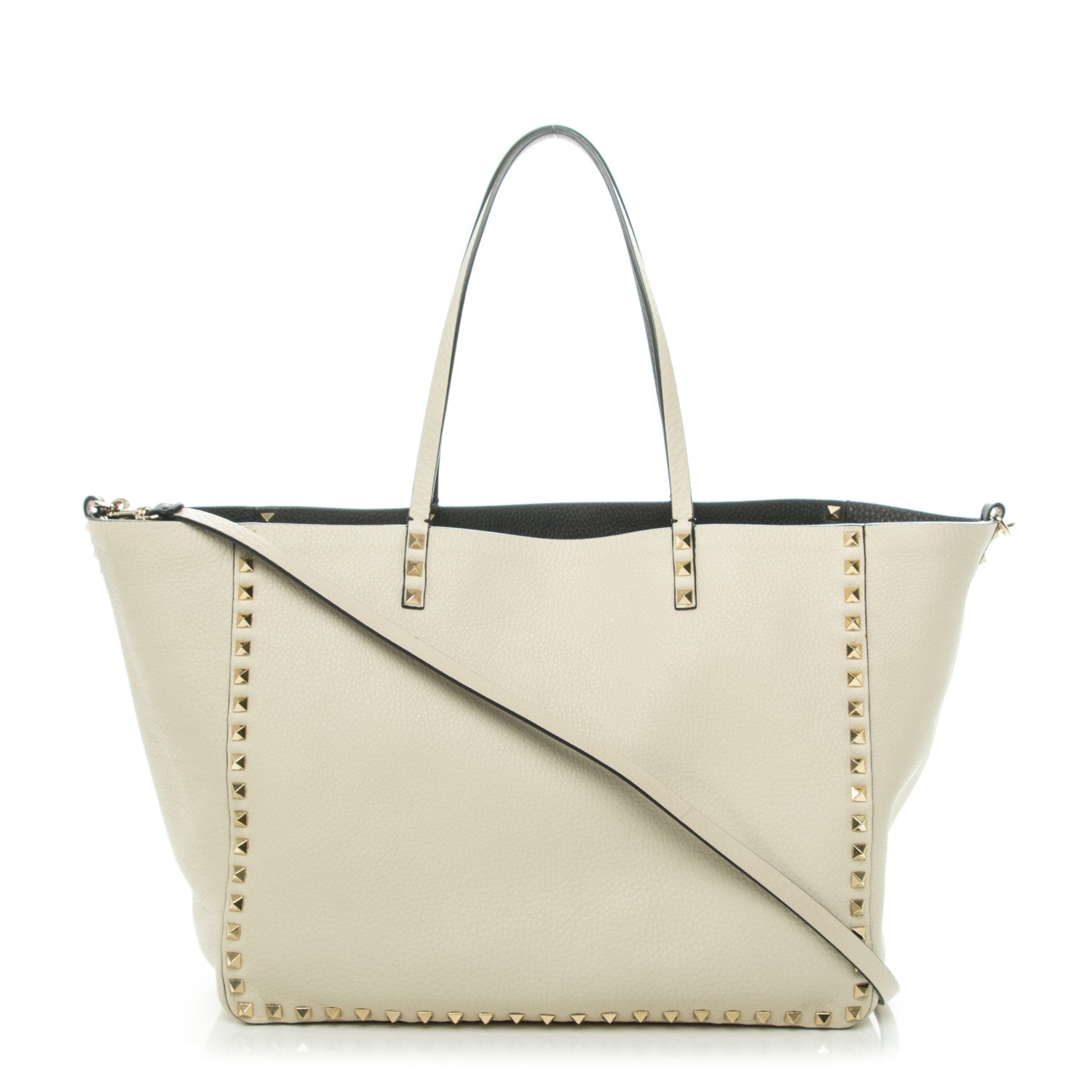 Valentino Garavani Grained Calfskin Medium Rockstud Reversible Tote Black Ivory 1 of 7