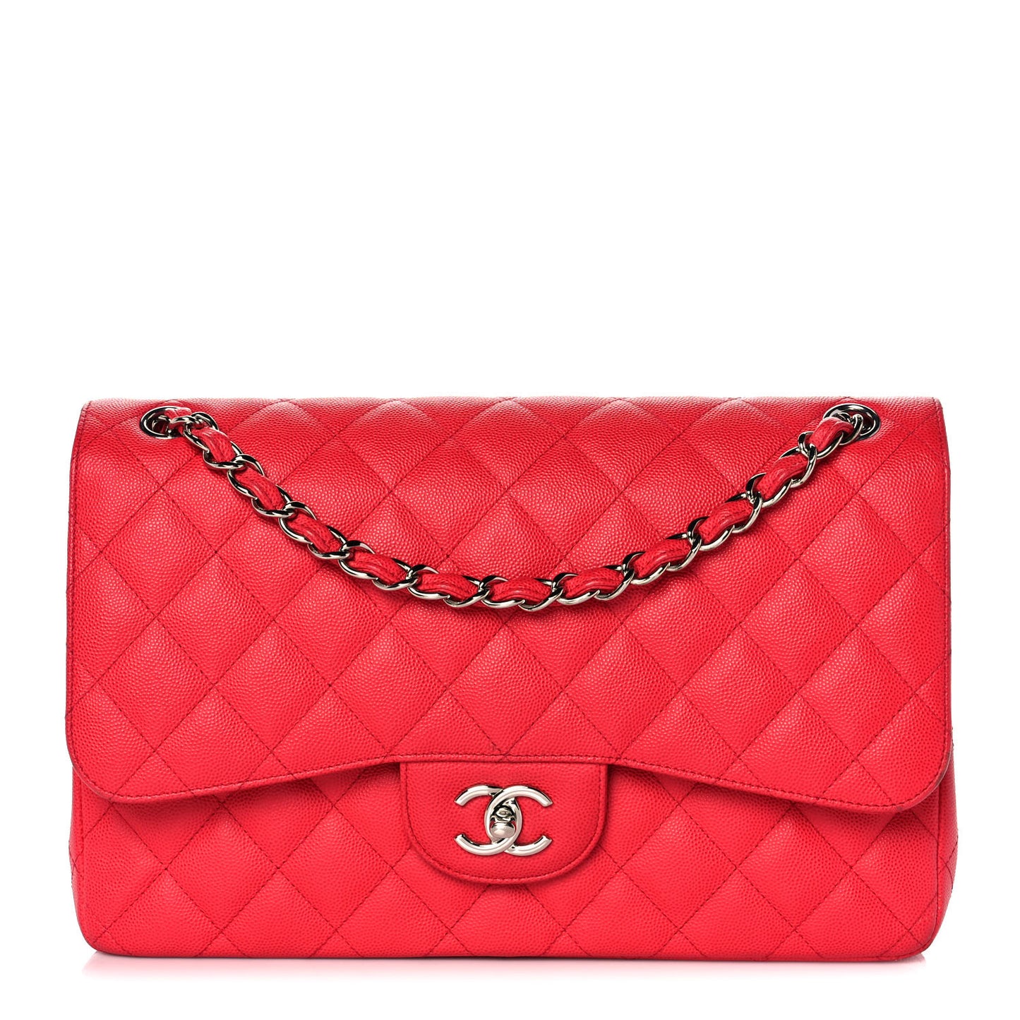 Caviar Quilted Jumbo Double Flap Red