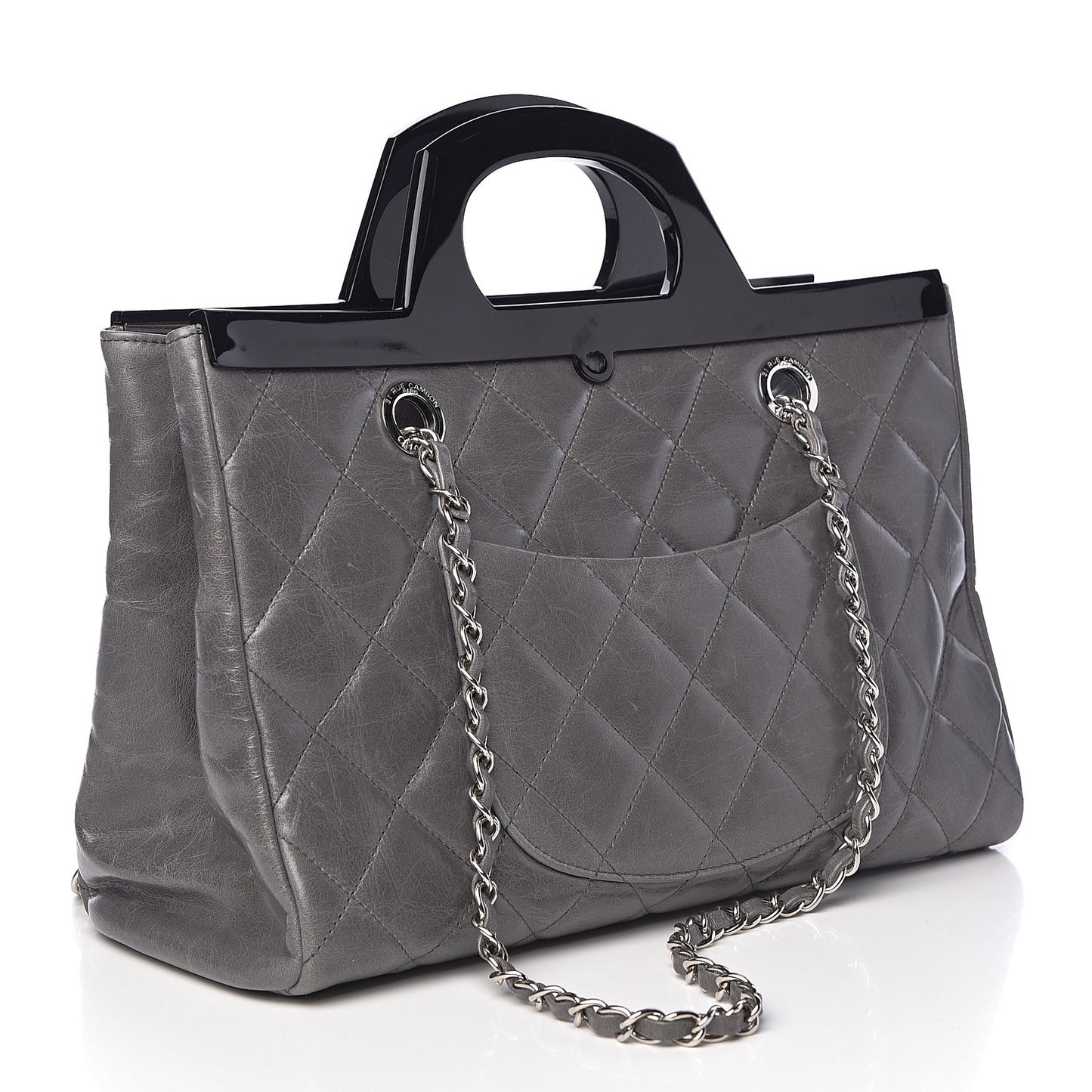 Glazed Calfskin Quilted Small CC Delivery Tote Grey