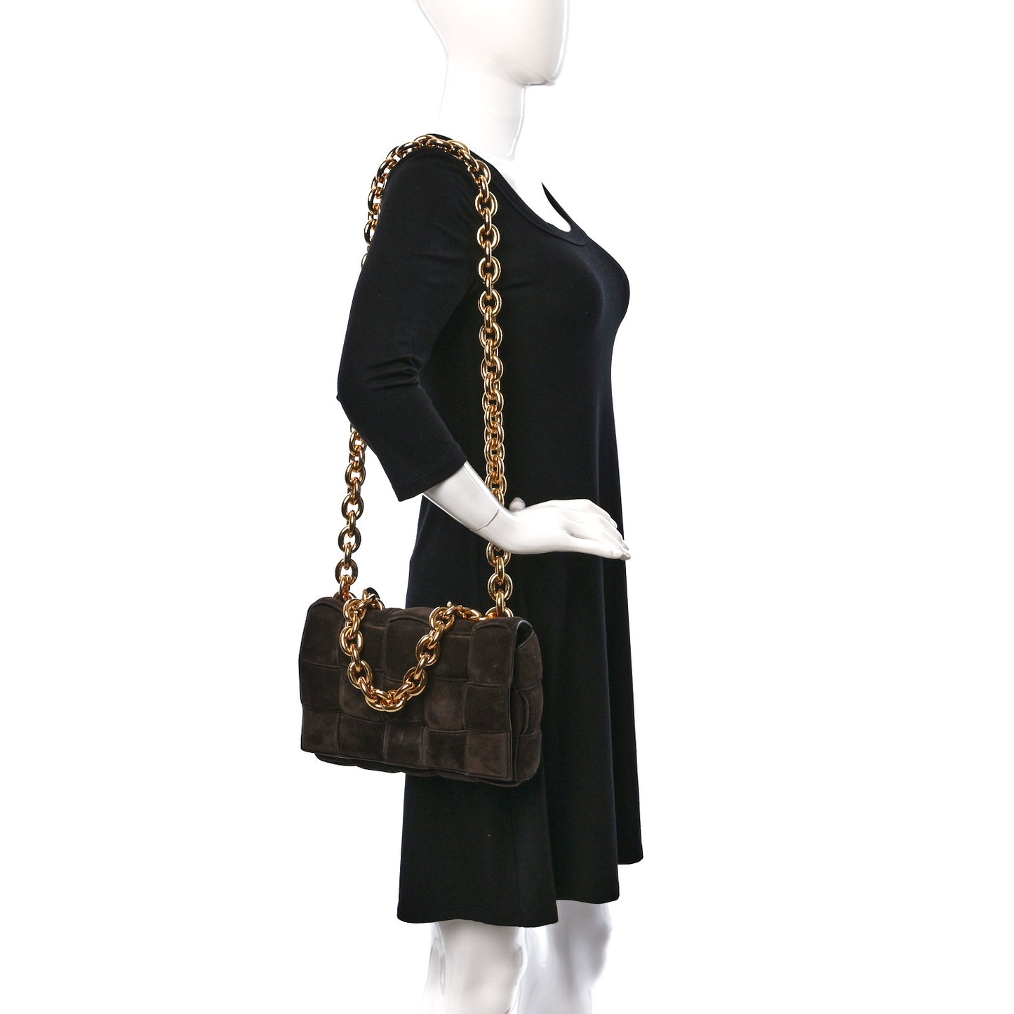 Suede Maxi Intrecciato Padded Chain Cassette Crossbody Bag Fondant