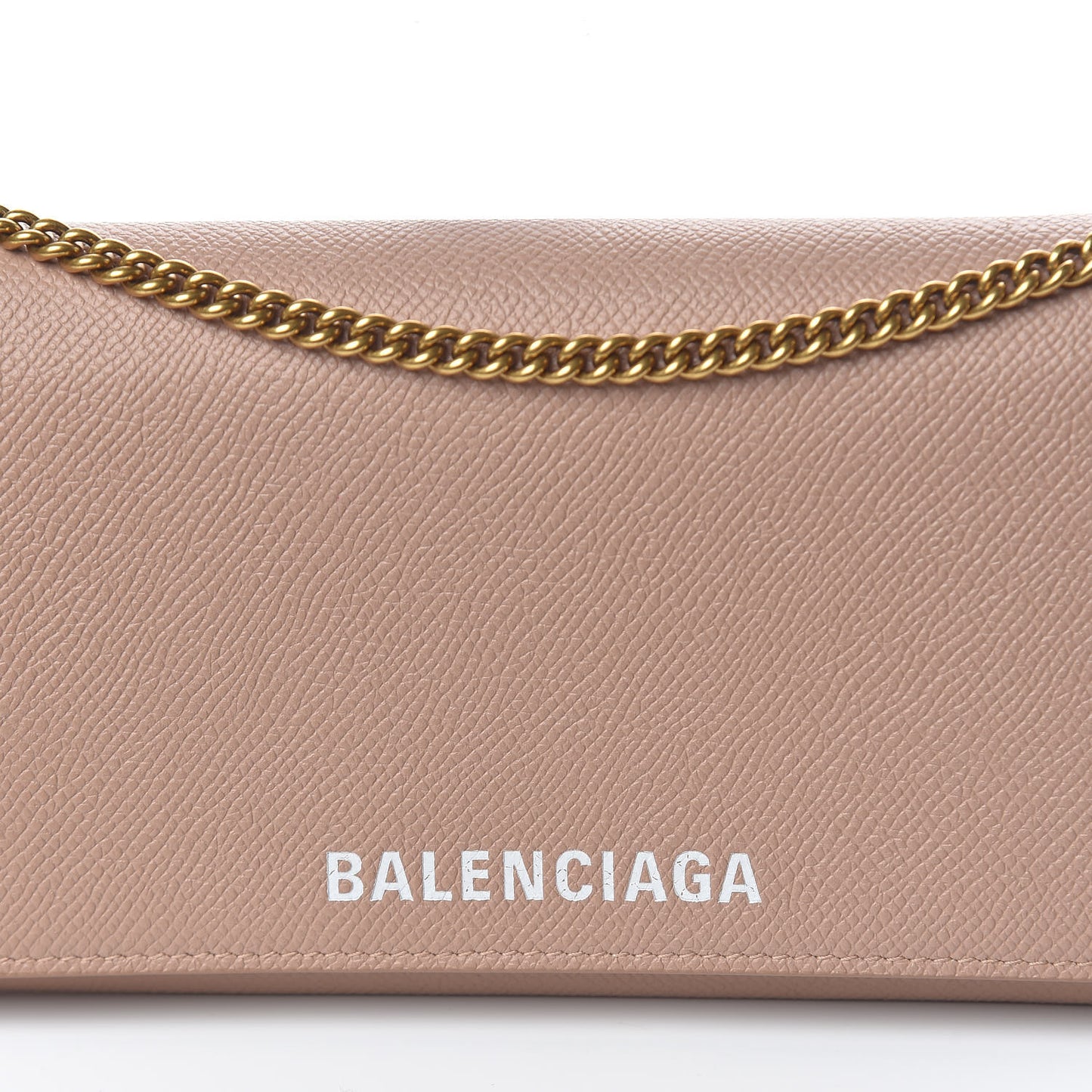 Signature Grained Calfskin Logo Ville Continental Wallet on Chain Beige
